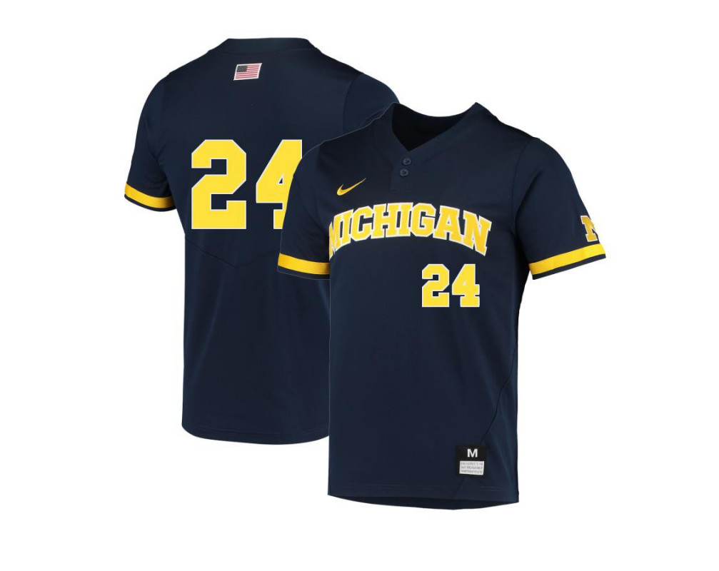  Mens Youth Michigan Wolverines #24 Matt Frey Nike 2022 Navy two-Button Pullover College Baseball Game Jersey