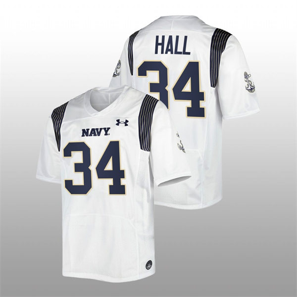 Mens Youth Navy Midshipmen #34 Anton Hall Jr. #2022 White College Football Game Jersey 
