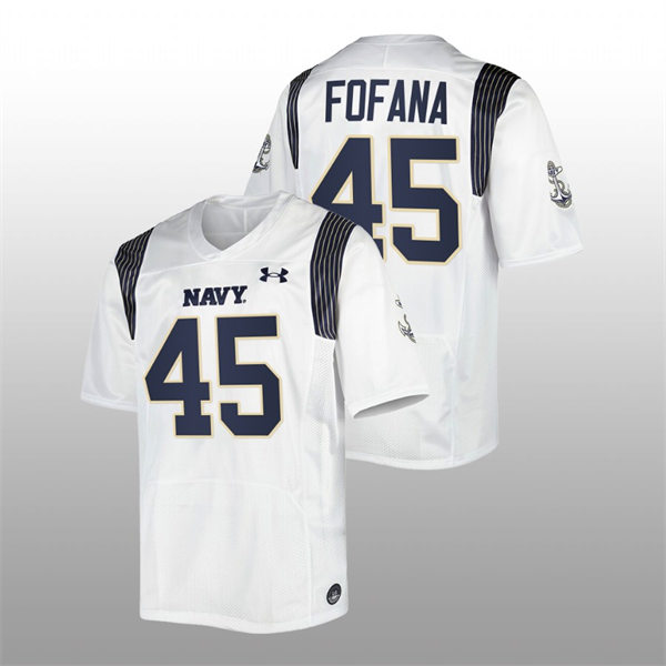  Mens Youth Navy Midshipmen #45 Daba Fofana 2022 White College Football Game Jersey 