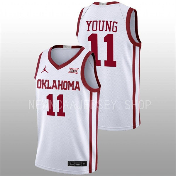  Mens Youth Oklahoma Sooners #11 Trae Young White 2022-23 College Basketball Game Jersey 