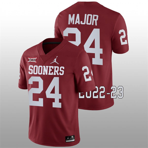  Mens Youth Oklahoma Sooners #24 Marcus Major 2022 Crimson College Football Game Jersey
