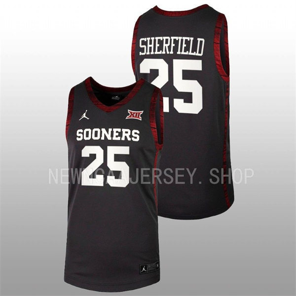  Mens Youth Oklahoma Sooners #25 Grant Sherfield Black 2022-23 College Basketball Game Jersey 