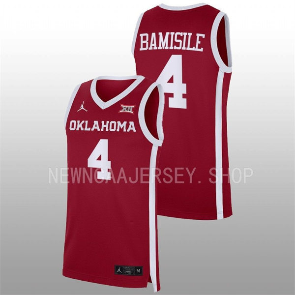  Mens Youth Oklahoma Sooners #4 Joe Bamisile 2022-23 College Basketball Game Jersey Crimson 