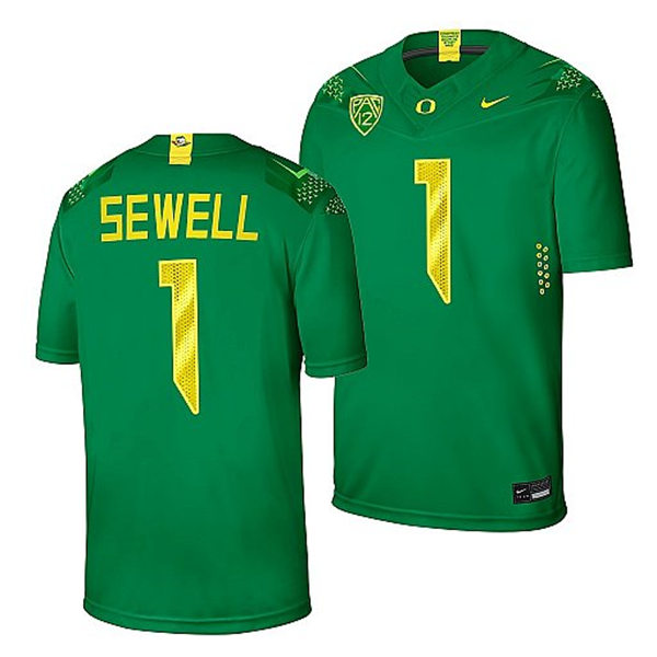  Mens Youth Oregon Ducks #1 Noah Sewell Nike Green College Football Game Jersey 
