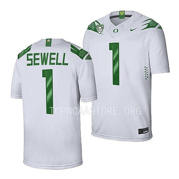  Mens Youth Oregon Ducks #1 Noah Sewell Nike White College Football Game Jersey 