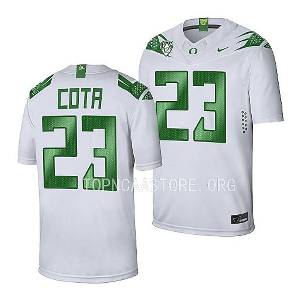  Mens Youth Oregon Ducks #23 Chase Cota Nike White College Football Game Jersey 
