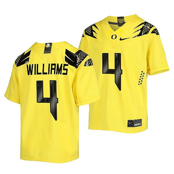  Mens Youth Oregon Ducks #4 Bennett Williams Nike Yellow College Football Game Jersey 