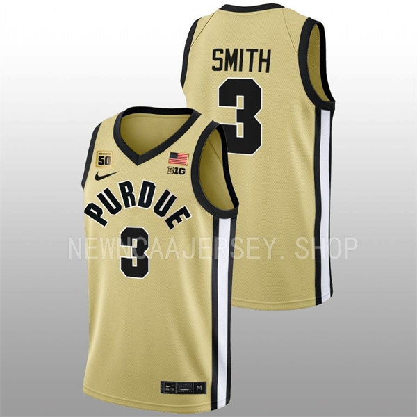  Mens Youth Purdue Boilermakers #3 Braden Smith 2022-23 Maize College Basketball Game Jersey 