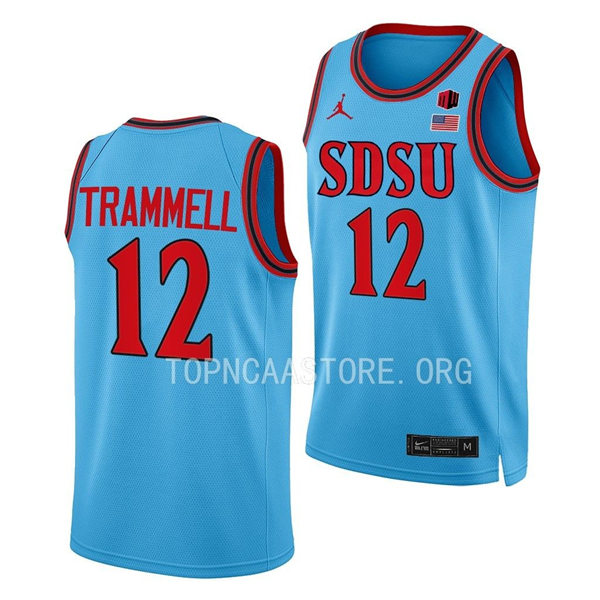  Mens Youth San Diego State Aztecs #12 Darrion Trammell 022-23 Blue Alternate College Basketball Game Jersey 