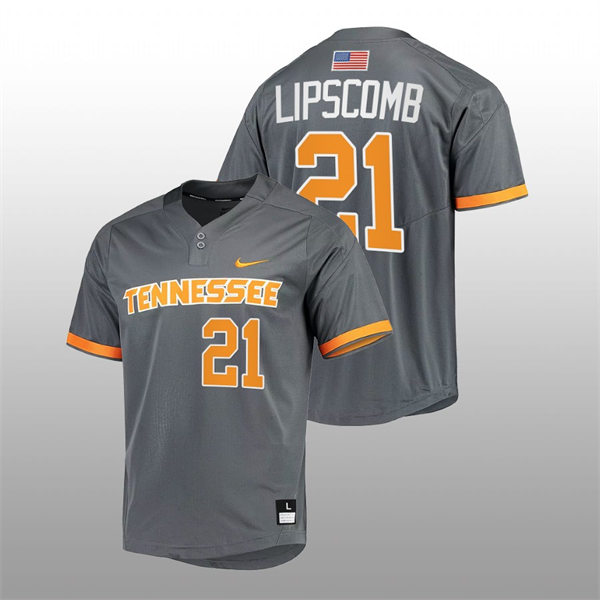  Mens Youth Tennessee Volunteers #21 Trey Lipscomb 2022 Diamond Nike Charcoal With Name two-Button Pullover Baseball Limited Jersey 