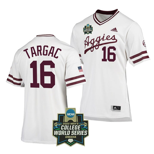  Mens Youth Texas A&M Aggies #16 Ryan Targac 2022 College World Series Baseball Jersey White Pullover 