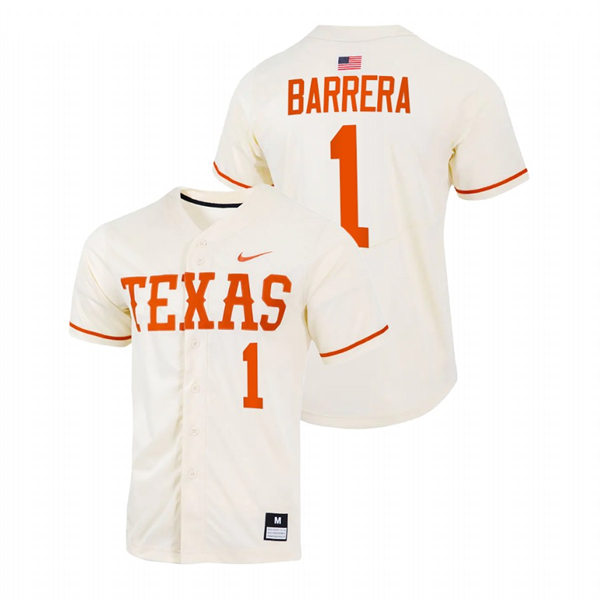  Mens Youth Texas Longhorns #1 Tres Barrera Natural Replic College Baseball Limited Jersey 