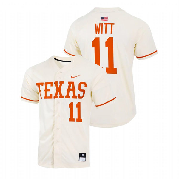  Mens Youth Texas Longhorns #11 Tanner Witt Natural Replic College Baseball Limited Jersey 