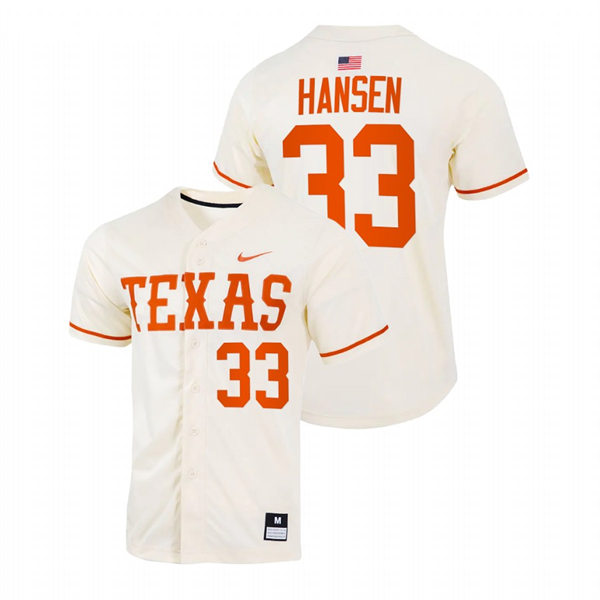  Mens Youth Texas Longhorns #33 Pete Hansen Natural Replic College Baseball Limited Jersey 