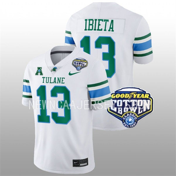  Mens Youth Tulane Green Wave #13 Justin Ibieta College Football 2022 Cotton Bowl Game Jersey White 