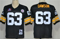  Mitchell&Ness Pittsburgh Steelers #63 Dermontti Dawson Throwback Jersey black  with Hall of Fame  patch 