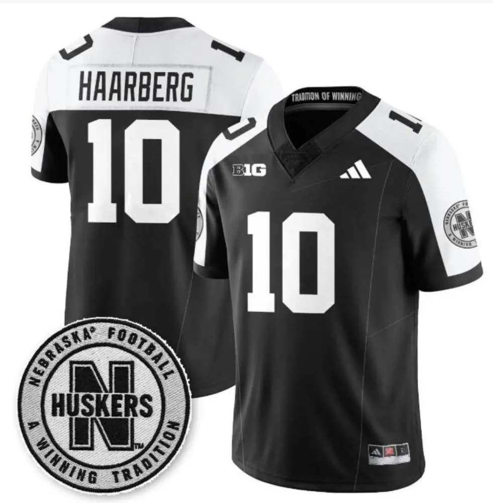  Nebraska Huskers #10 Heinrich Haarberg Black White Gratitude Limited Football Jersey 