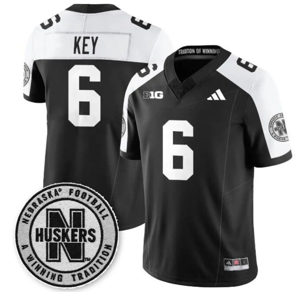  Nebraska Huskers #6 Dane Key Black White Gratitude Limited Football Jersey 