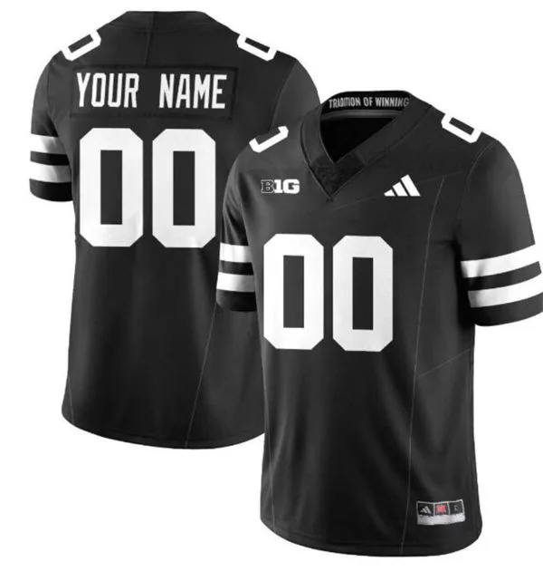  Nebraska Huskers Custom 2025 All Black ALTERNATE Football Game Jersey 