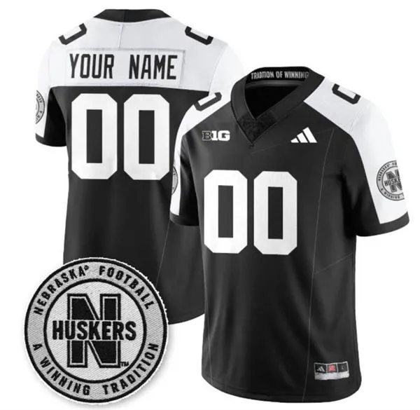  Nebraska Huskers Custom Black White Gratitude Limited Football Jersey 