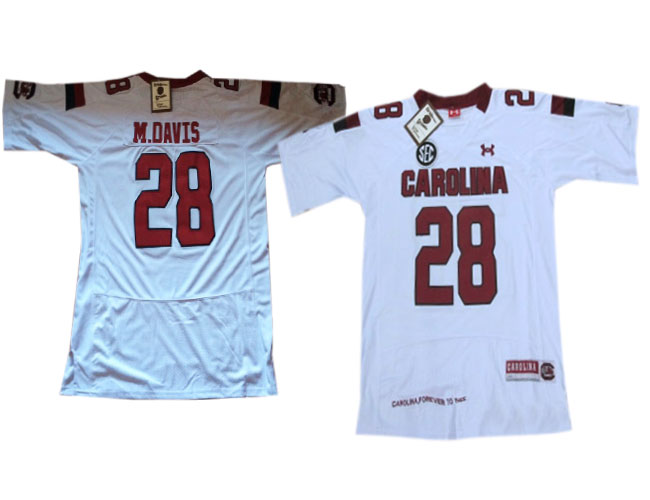  South Carolina Gamecocks #28 Mike Davis White Under Armour NCAA Football Jersey 
