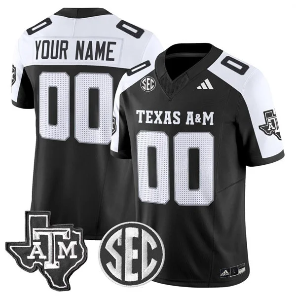  Texas A&M Aggies Custom Black White Gratitude Football Limited Jersey 