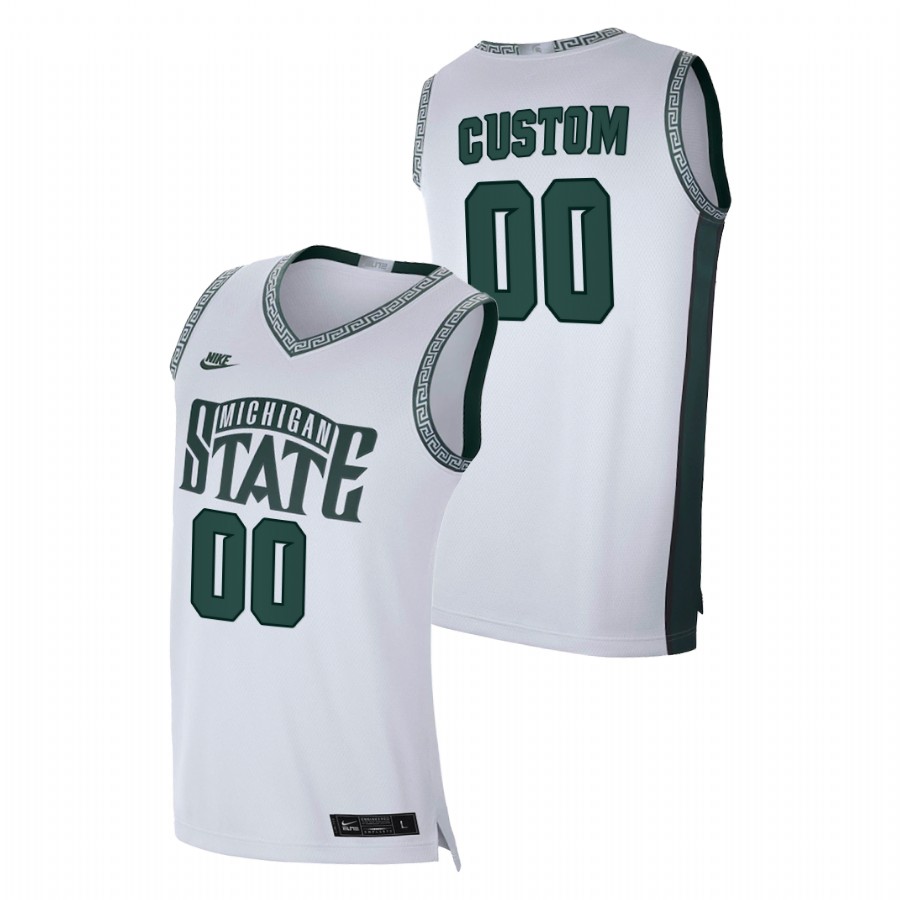  White Men's Jersey Michigan State Spartans Custom White College Basketball Limited Retro Jersey