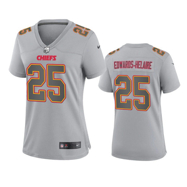  Women's Kansas City Chiefs #25 Clyde Edwards-Helaire Gray Atmosphere Fashion Game Jersey 