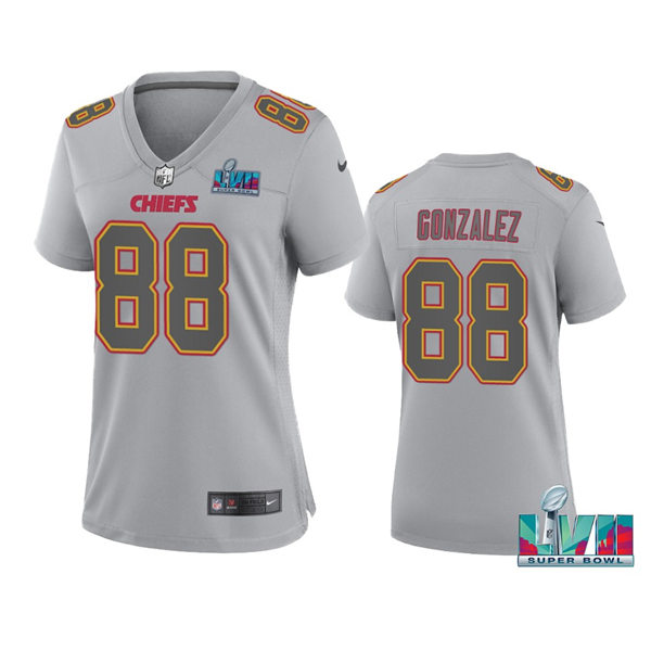  Women's Kansas City Chiefs #88 Tony Gonzalez Gray Super Bowl LVII Atmosphere Jersey 
