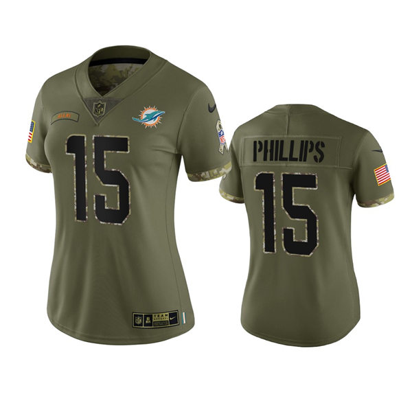  Women's Miami Dolphins #15 Jaelan Phillips Olive 2022 Salute To Service Limited Jersey 