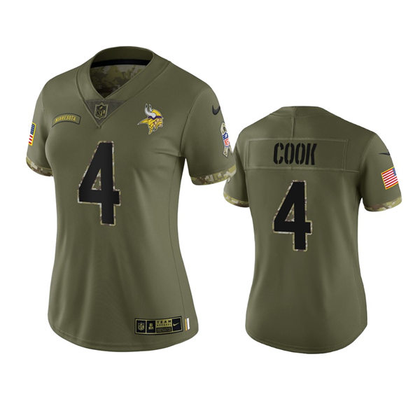  Women's Minnesota Vikings #4 Dalvin Cook Olive 2022 Salute To Service Limited Jersey 