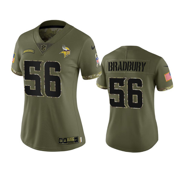  Women's Minnesota Vikings #56 Garrett Bradbury Olive 2022 Salute To Service Limited Jersey 