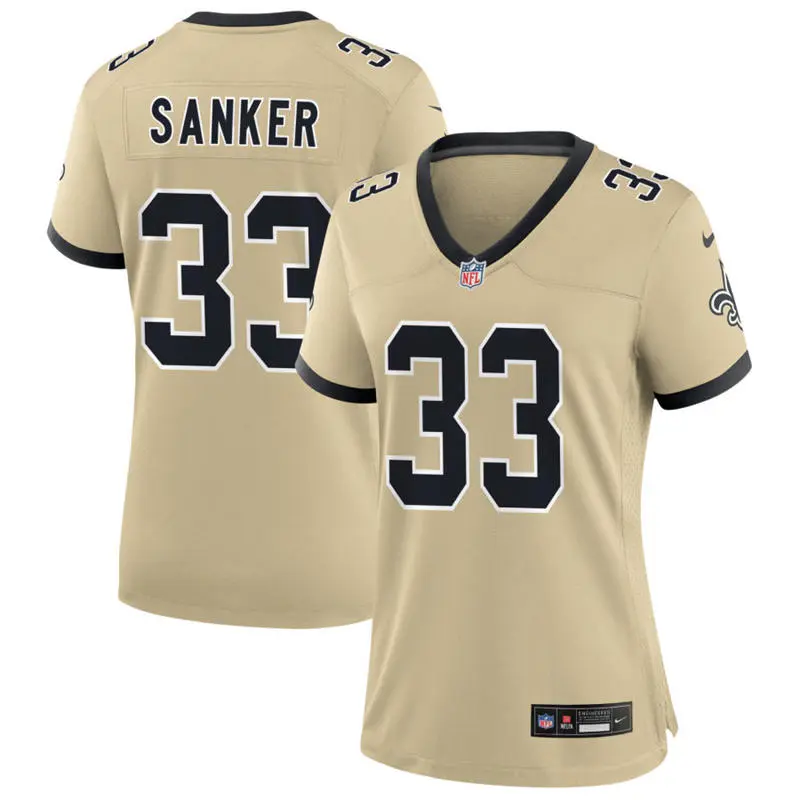  Women's New Orleans Saints #33 Jonas Sanker Nike Gold Gameday Golds Alternate Limited Jersey  