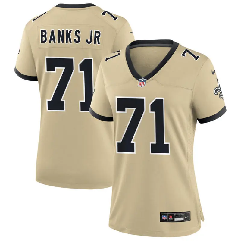  Women's New Orleans Saints #71 Kelvin Banks Jr. Nike Gold Gameday Golds Alternate Limited Jersey 