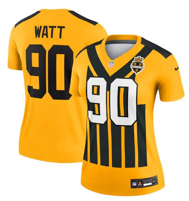  Women's Pittsburgh Steelers #90 T.J. Watt Nike Gold Alternate 1933 Throwback Game Jersey 