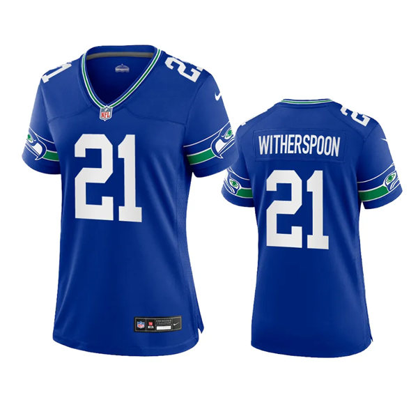  Women's Seattle Seahawks #21 Devon Witherspoon Royal Throwback Game Jersey 