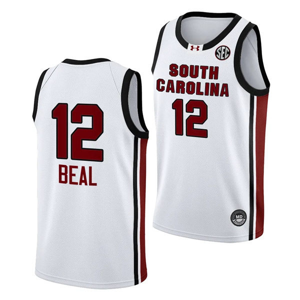  Women's South Carolina Gamecocks #12 Brea Beal White #12 Women's Basketball Jersey Home Unisex.webp 