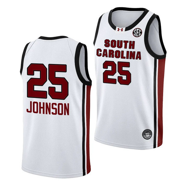 Women's South Carolina Gamecocks #25 Raven Johnson 2023-24 Home White Women's Basketball Jersey 