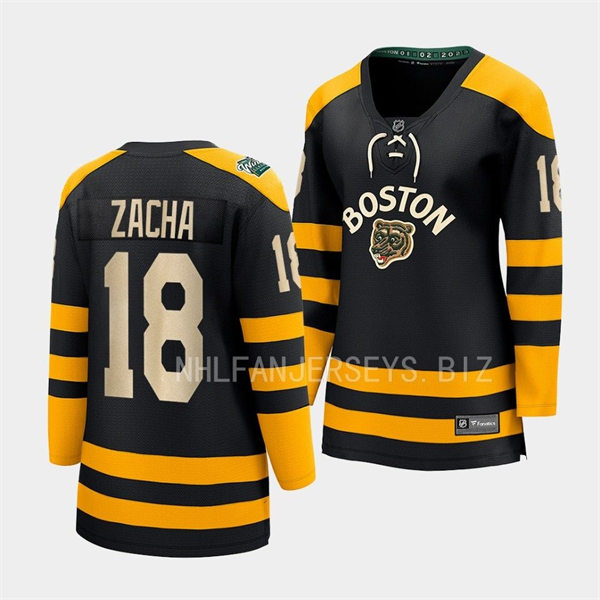  Womens Boston Bruins #18 Pavel Zacha Black 2023 Winter Classic Jersey  