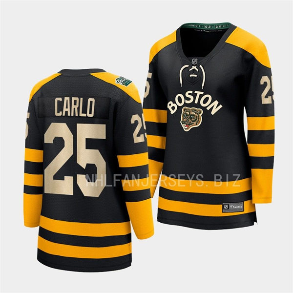  Womens Boston Bruins #25 Brandon Carlo Black 2023 Winter Classic Jersey  