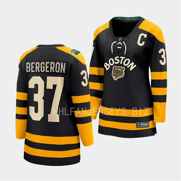  Womens Boston Bruins #37 Patrice Bergeron Black 2023 Winter Classic Jersey  