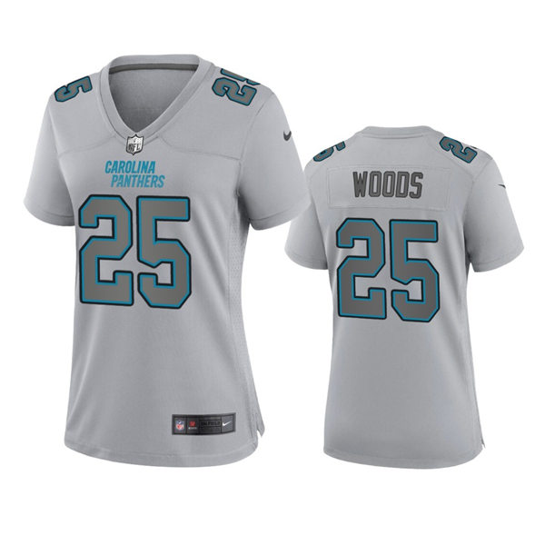  Womens Carolina Panthers #25 Xavier Woods Gray Atmosphere Fashion Jersey 