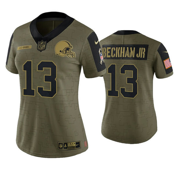  Womens Cleveland Browns #13 Odell Beckham Jr. Nike Olive 2021 Salute To Service Limited Jersey 