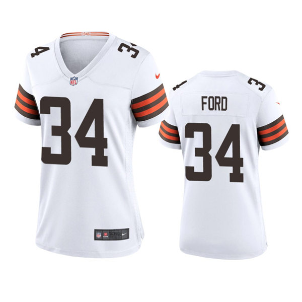  Womens Cleveland Browns #34 Jerome Ford  White Away Limited Jersey 
