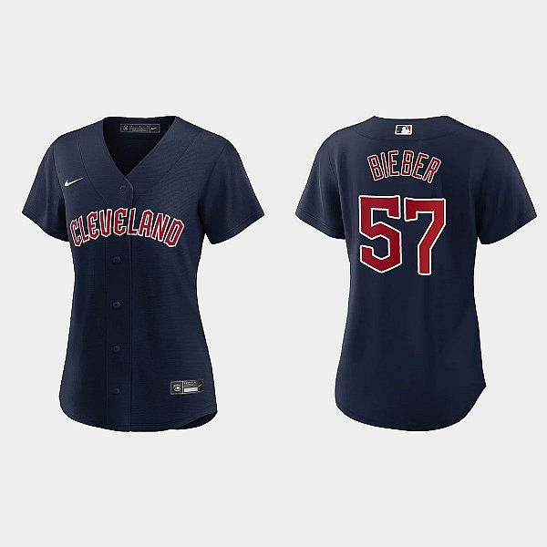  Womens Cleveland Guardians #57 Shane Bieber Nike Navy Alternate Jersey 