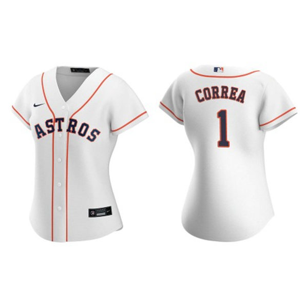  Womens Houston Astros #1 Carlos Correa Nike White Home CoolBase Jersey 