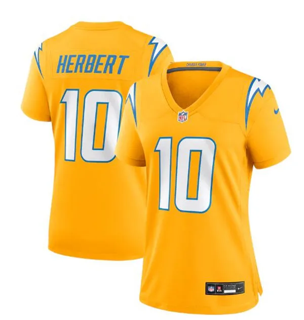  Womens Los Angeles Chargers #10 Justin Herbert Nike Gold Alternate Charger Power Vapor F.U.S.E. Limited Jersey 