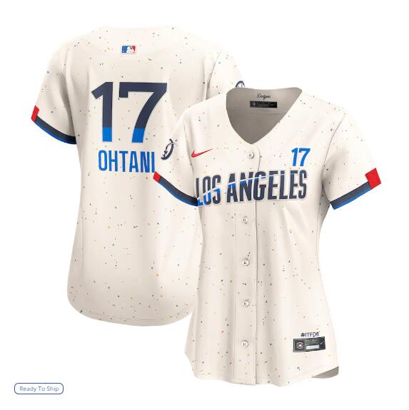  Womens Los Angeles Dodgers #17 Shohei Ohtani2024 City Connect Limited Player Jersey - Cream (11) 