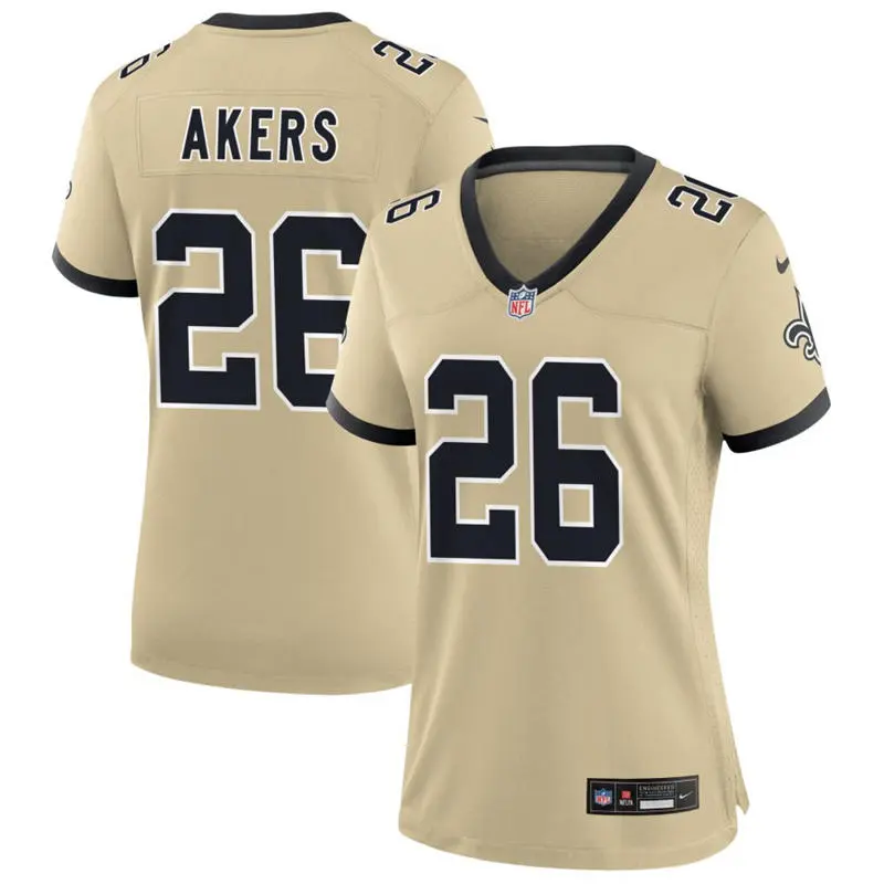  Womens New Orleans Saints #26 Cam Akers Nike Gold Gameday Golds Alternate Limited Jersey 