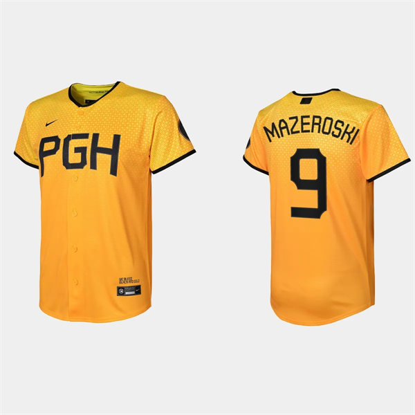  Yout Pittsburgh Pirates #9 Bill Mazeroski Nike Gold 2023 City Connect Jersey 